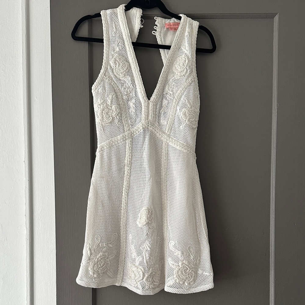 Anthropologie White Crochet V-Neck Sleeveless Dress